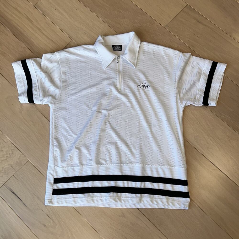 Vintage Garment Stage 1/4 Zip White Polo Shirt USA Made *Stain Men’s XL